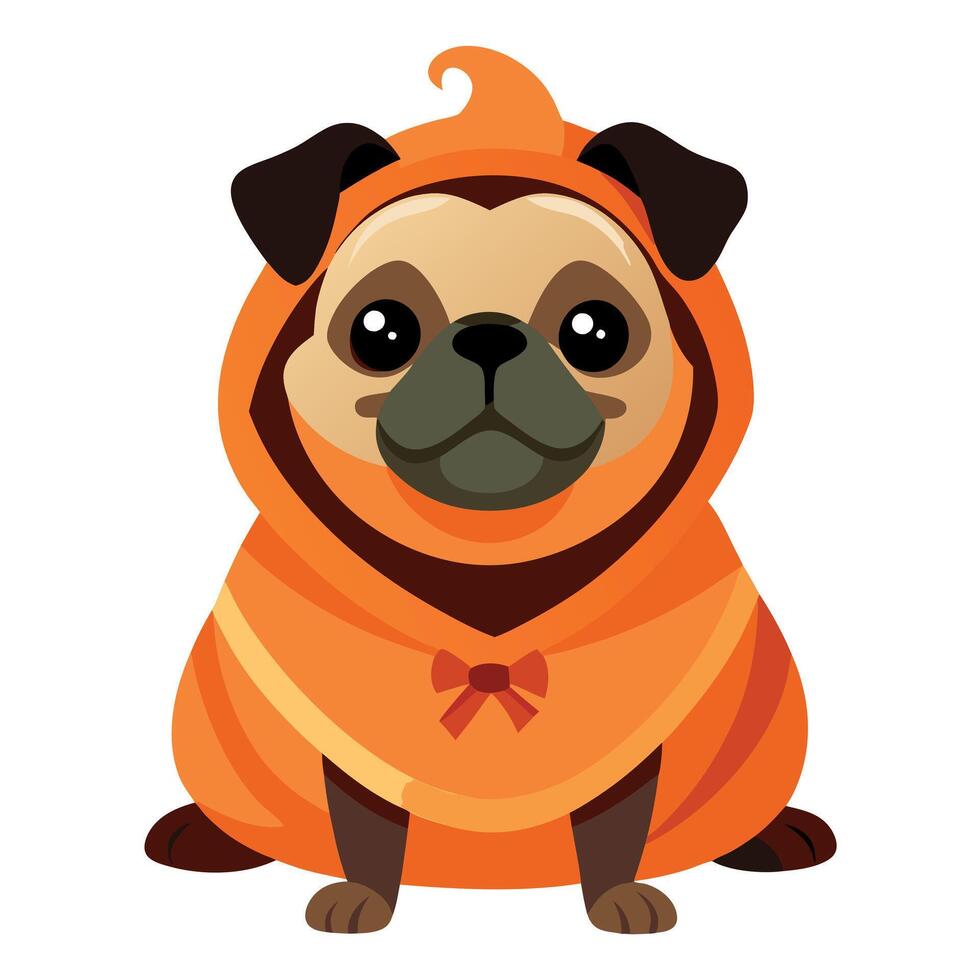 Pug dog in orange hoodie illustration vector