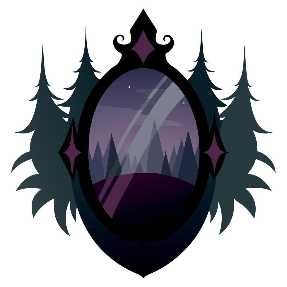 A mirror with a forest in the background vector