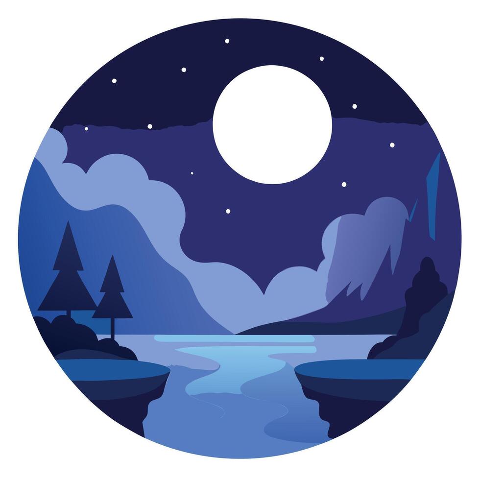 Night landscape with moon and stars illustration vector