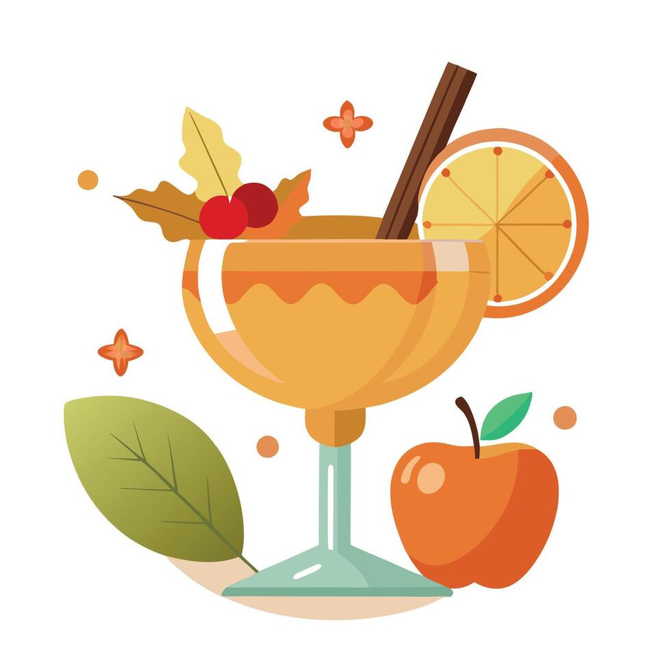 A cocktail with an apple and cinnamon vector