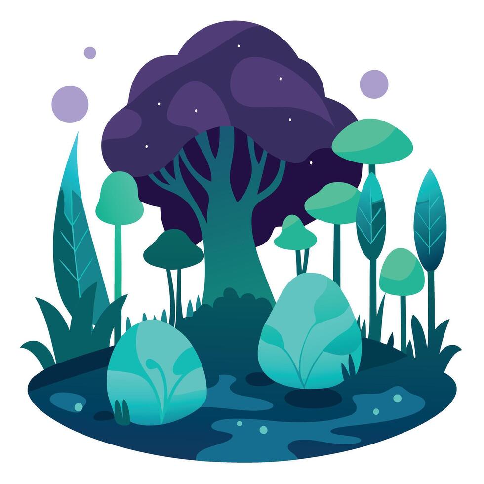 An illustration of a forest with trees and plants vector