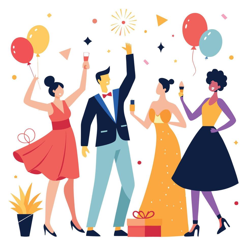Happy people celebrating new year party illustration vector