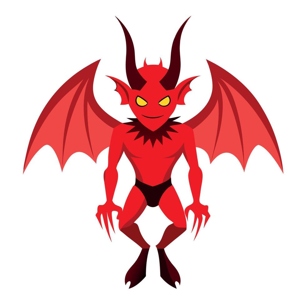 A cartoon devil with red eyes and horns vector