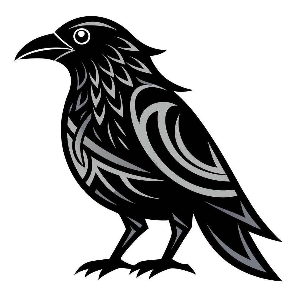 A black and white raven with a long beak vector