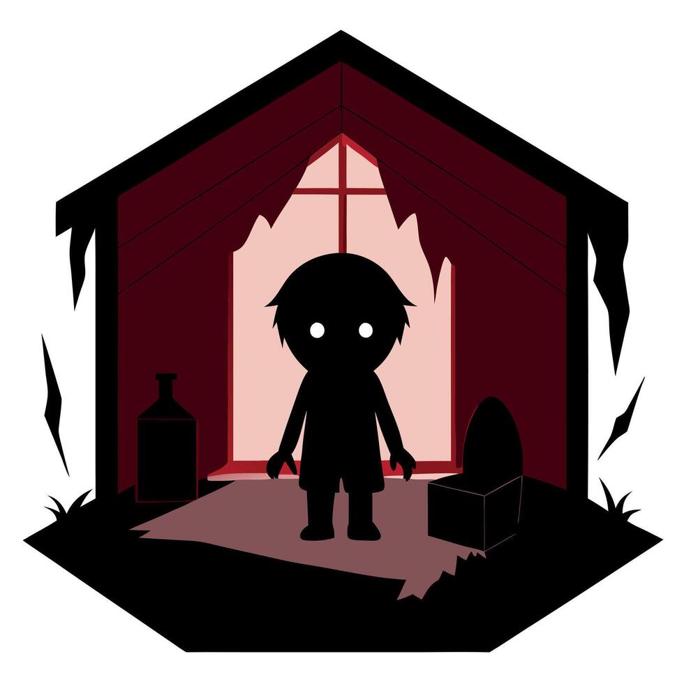 A silhouette of a boy standing in front of a house vector