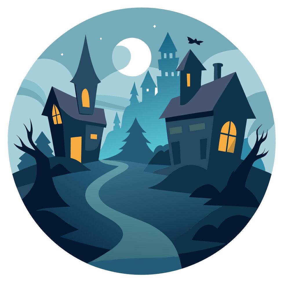 Halloween night scene with houses and trees vector