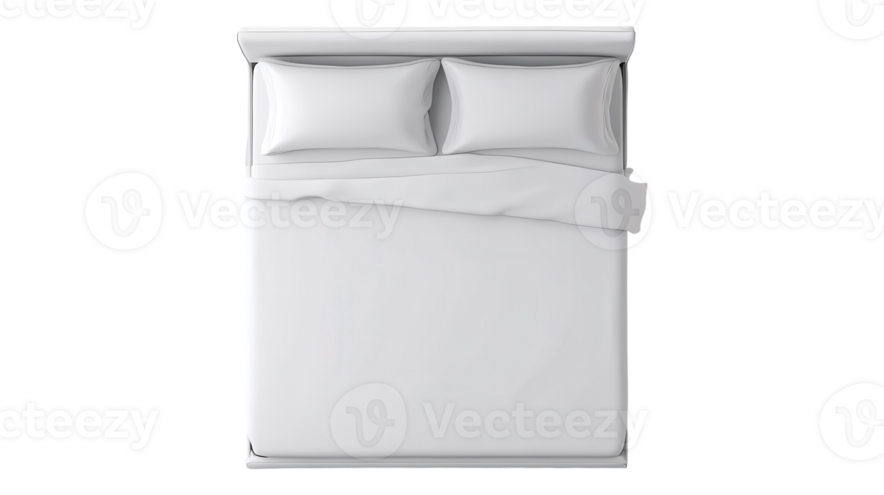 A bed with white sheets and pillows png