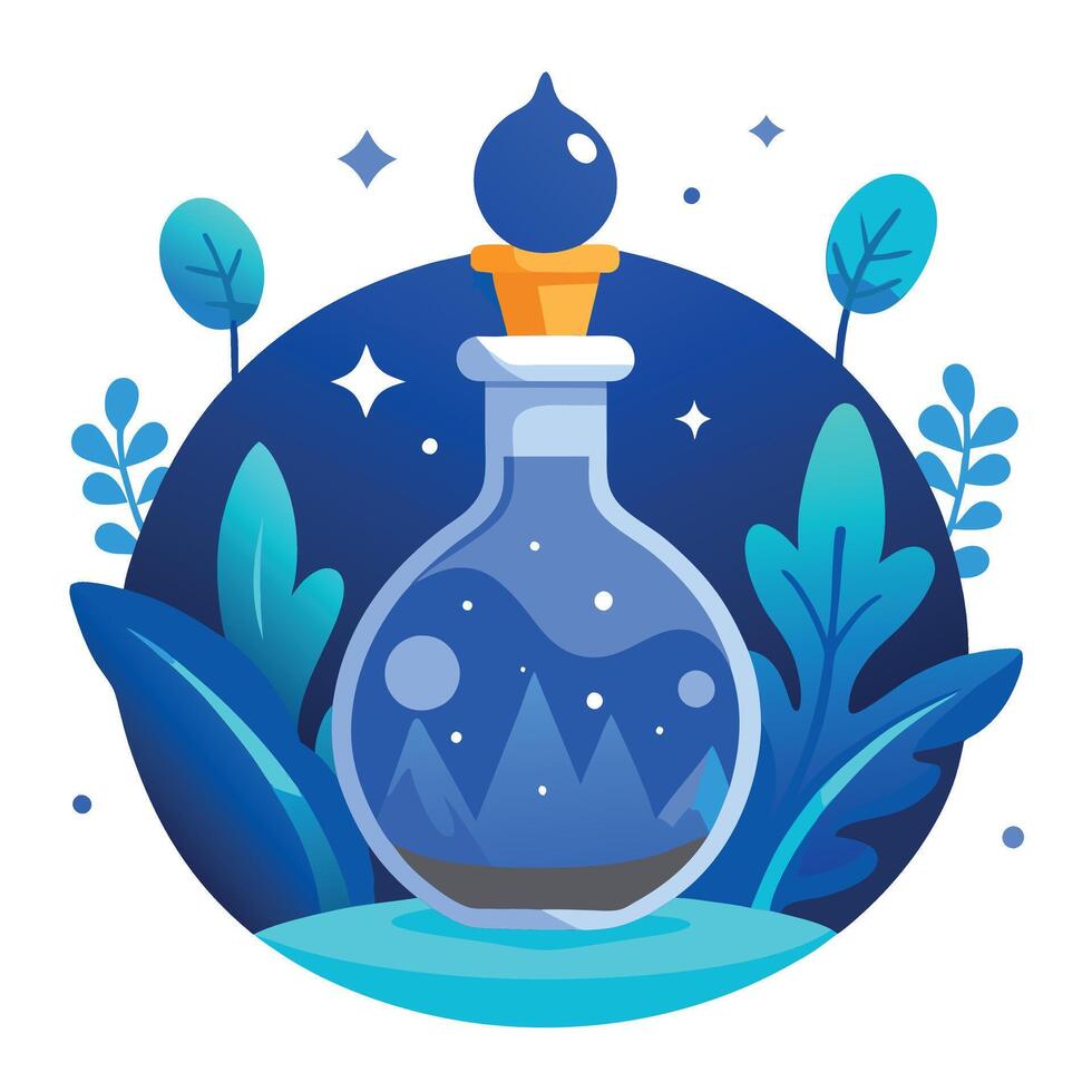 A bottle with a magic potion inside it vector