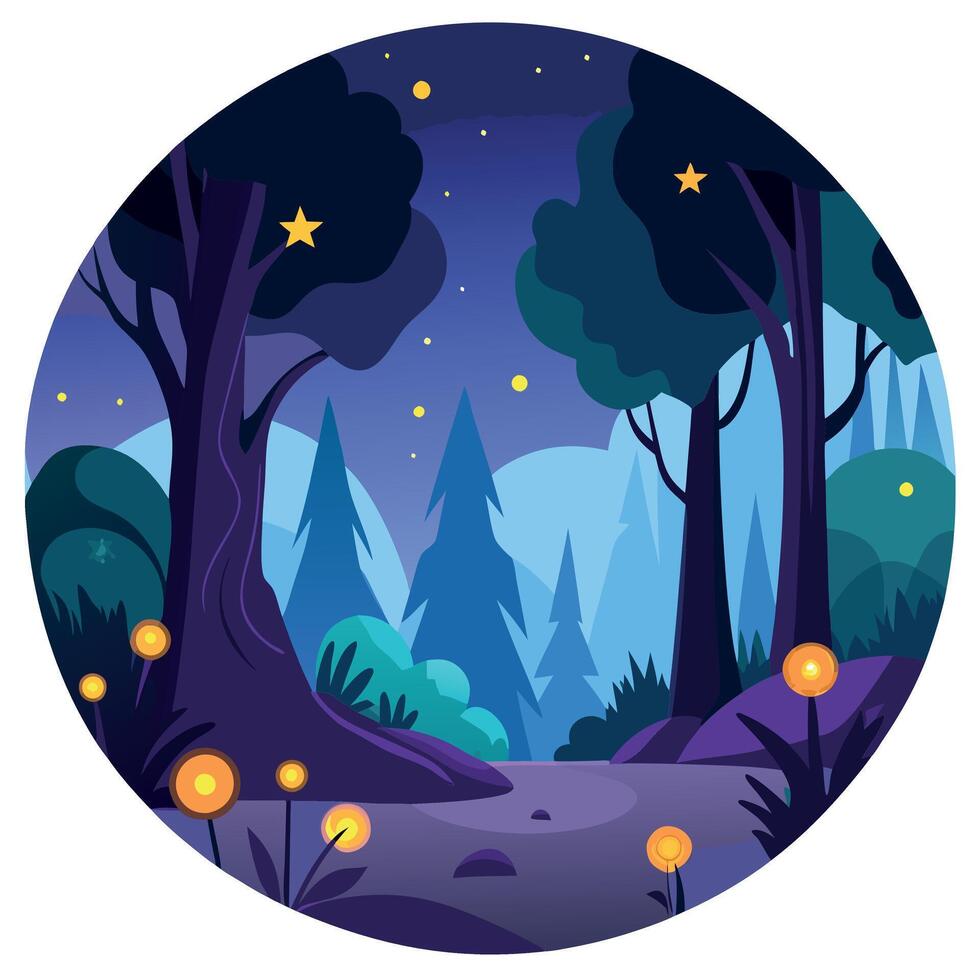 Night forest with trees and stars illustration vector