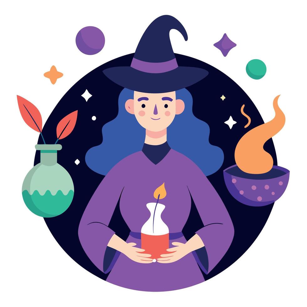 A witch holding a pot and a candle vector