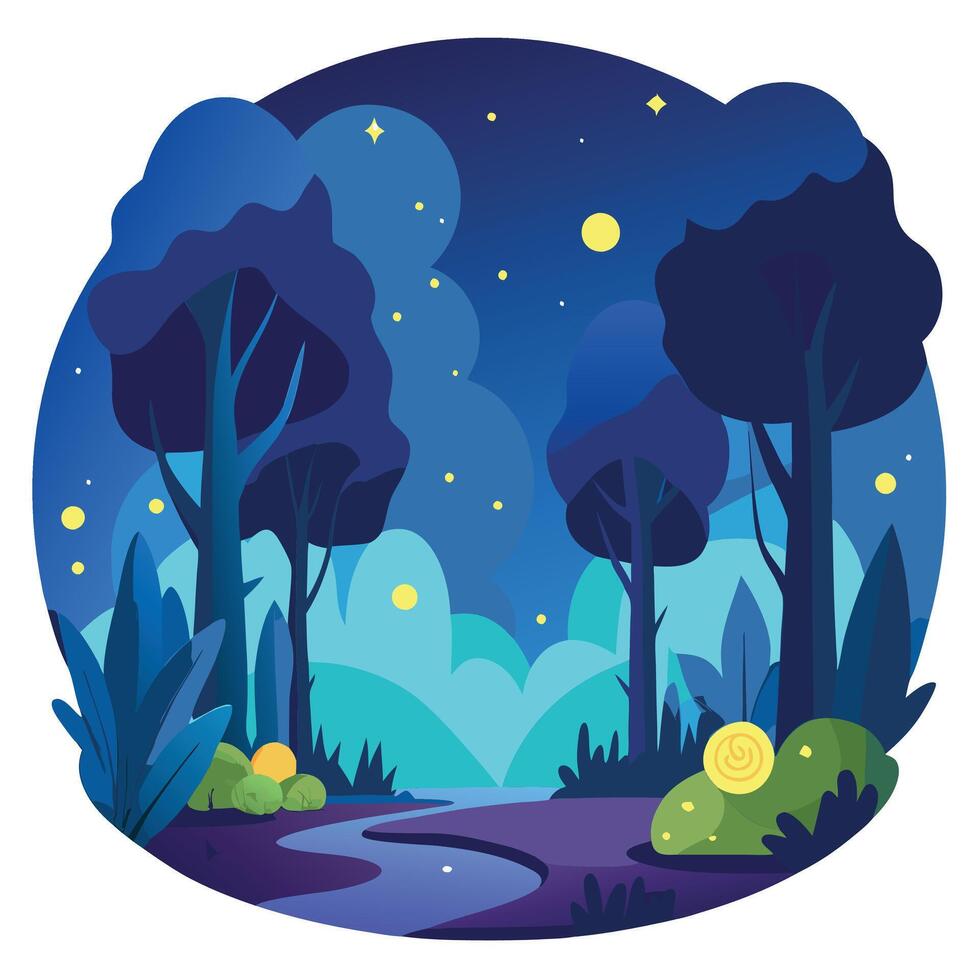 Night forest with trees and stars illustration vector