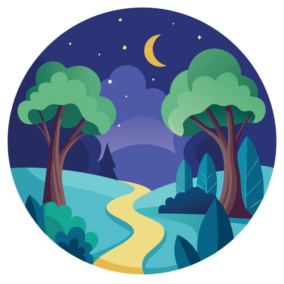 Night forest landscape illustration vector