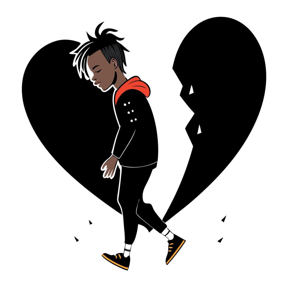 A man is walking through a broken heart vector