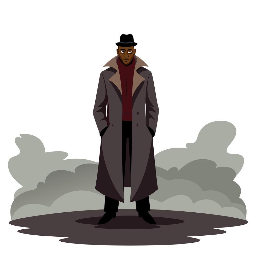 A man in a trench coat and hat vector