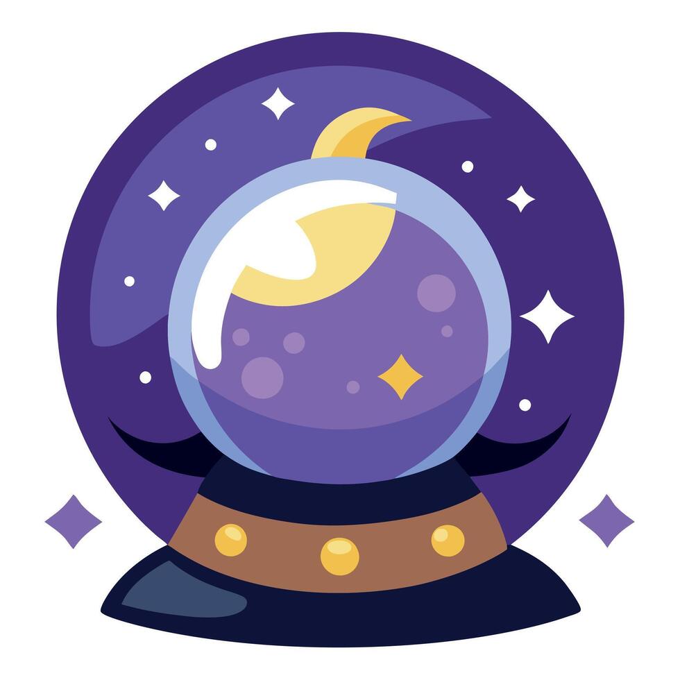 A purple glass ball with a moon and stars on it vector