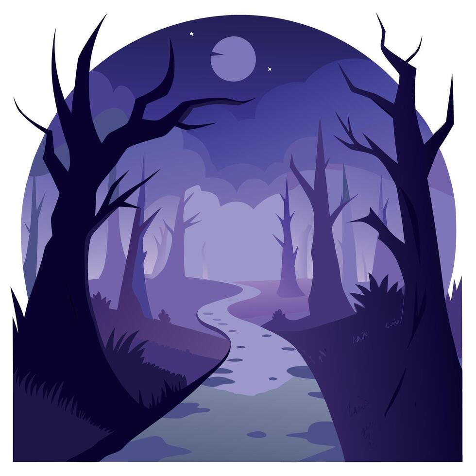 A cartoon illustration of a dark forest at night vector