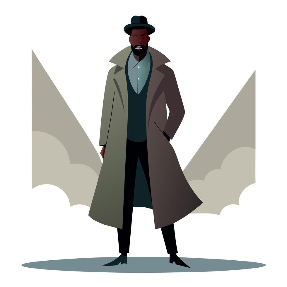 A man in a trench coat and hat vector