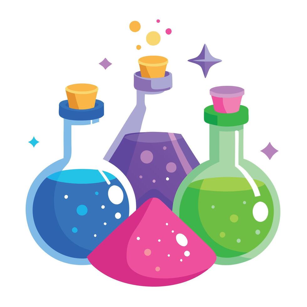Three colorful liquid bottles with different colors vector