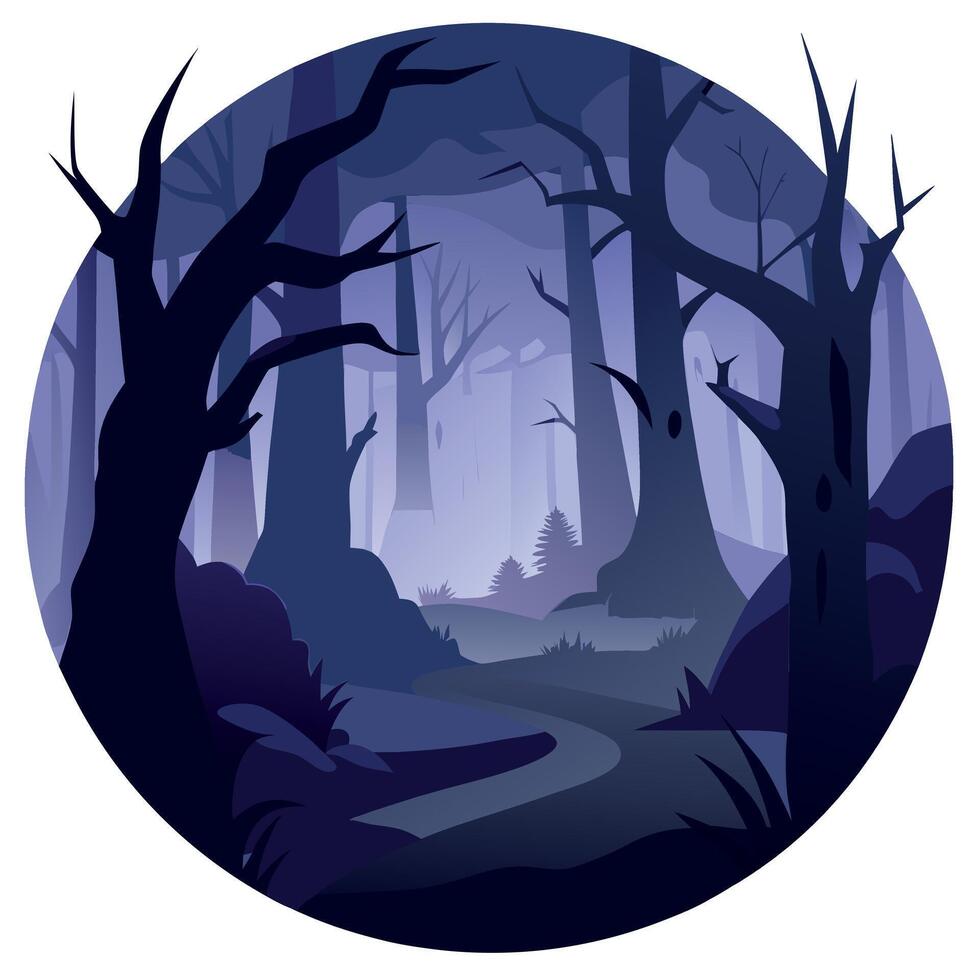 A dark forest with a path through it vector