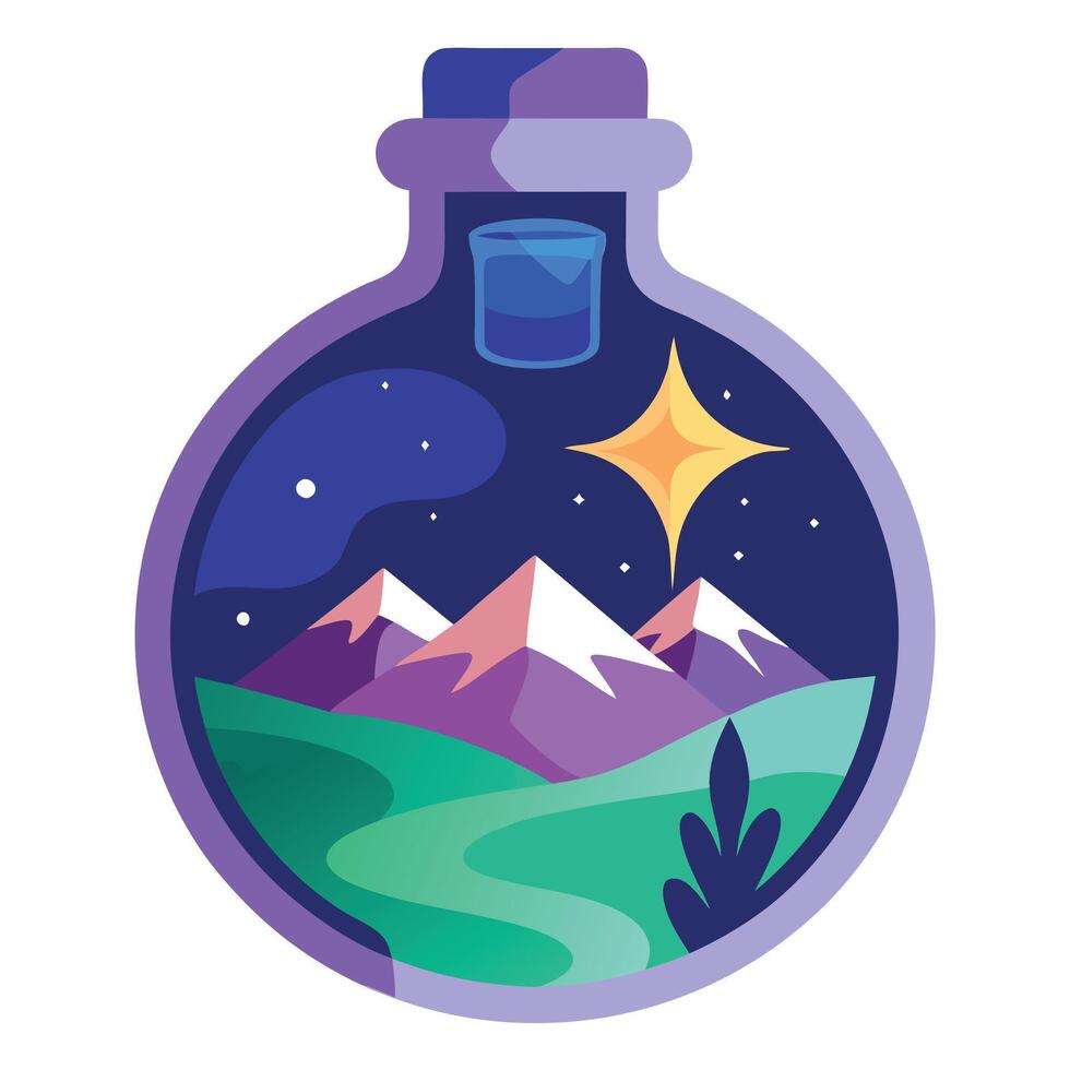 A bottle with mountains and stars inside vector