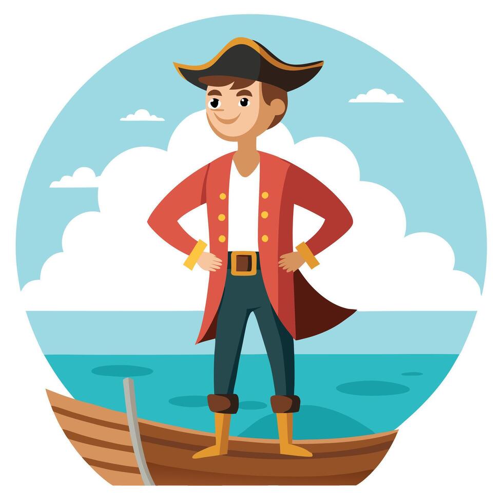 A cartoon pirate standing on a boat vector