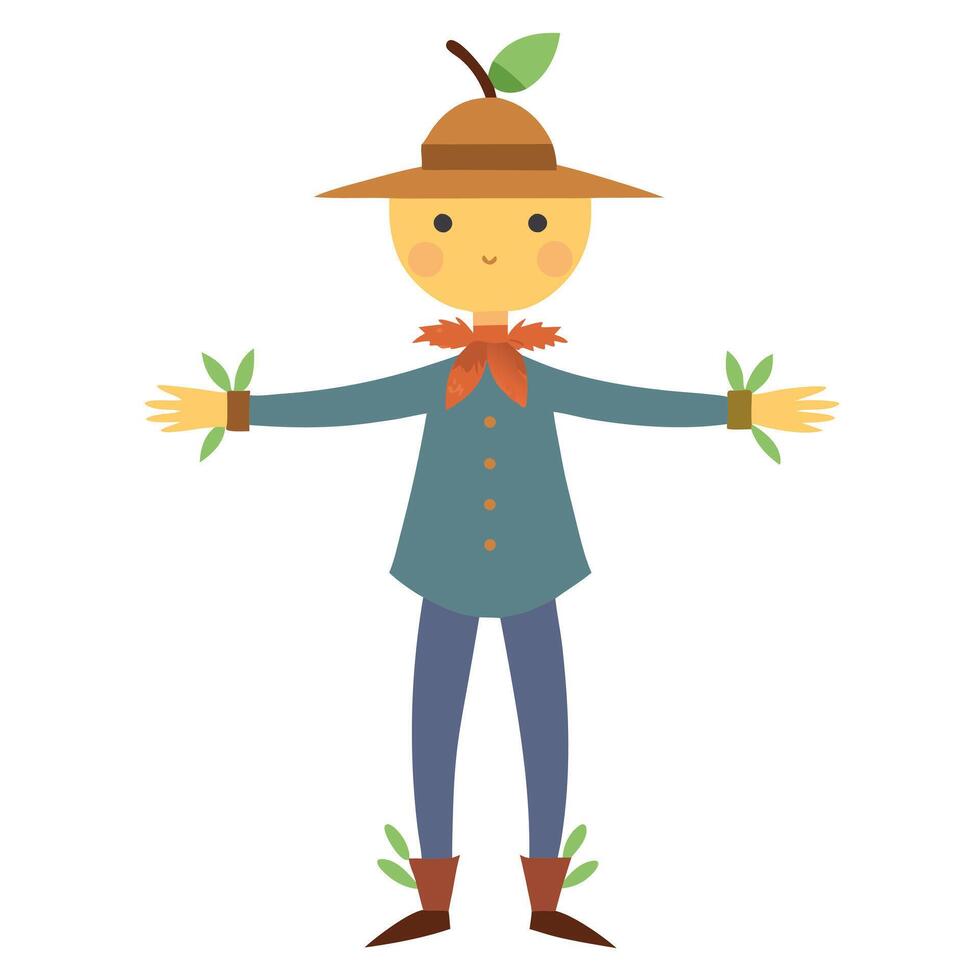 Scarecrow with leaves and hat vector