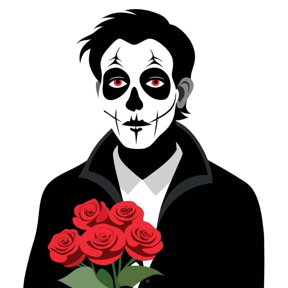 A man with a skull face and roses vector
