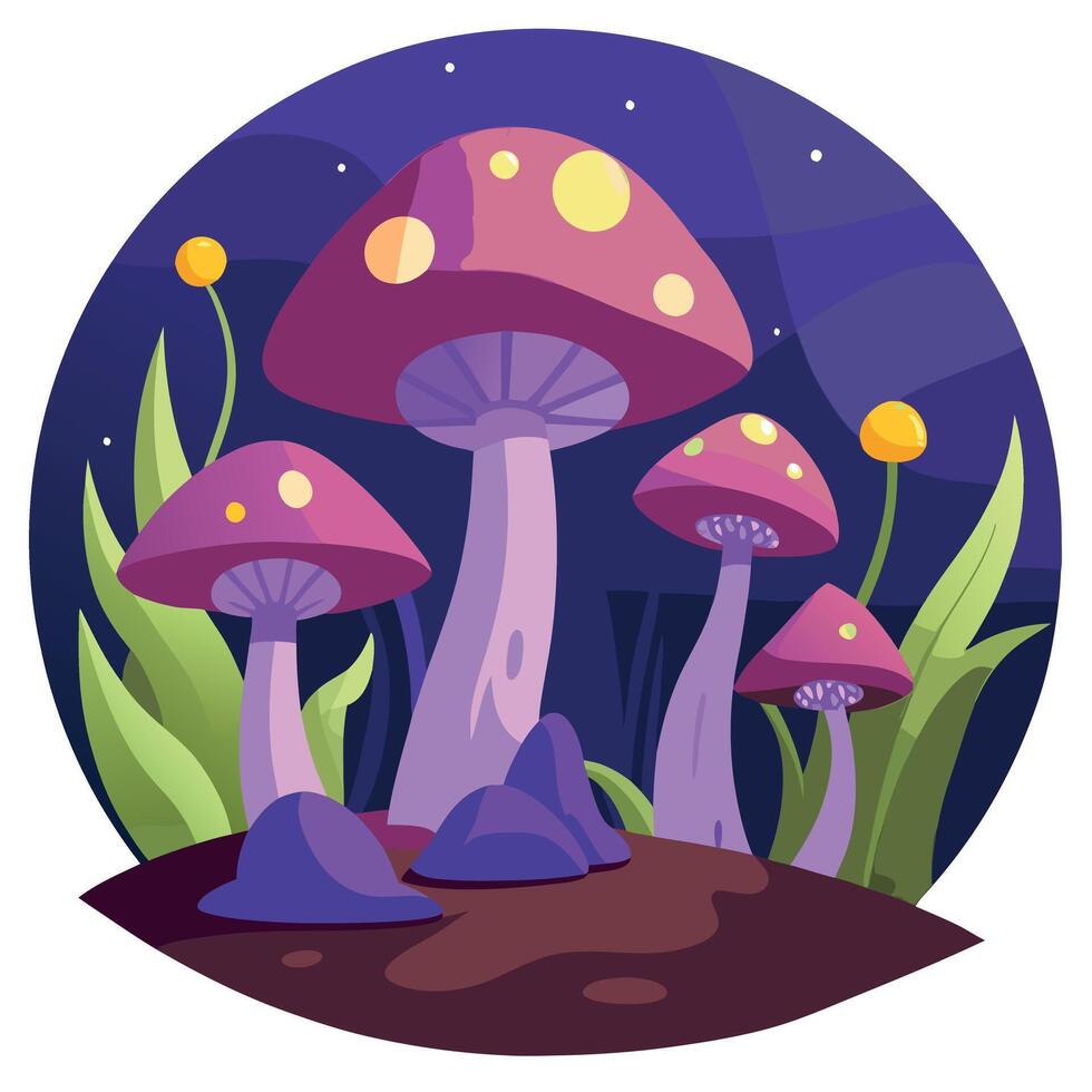 Mushrooms in the forest at night vector