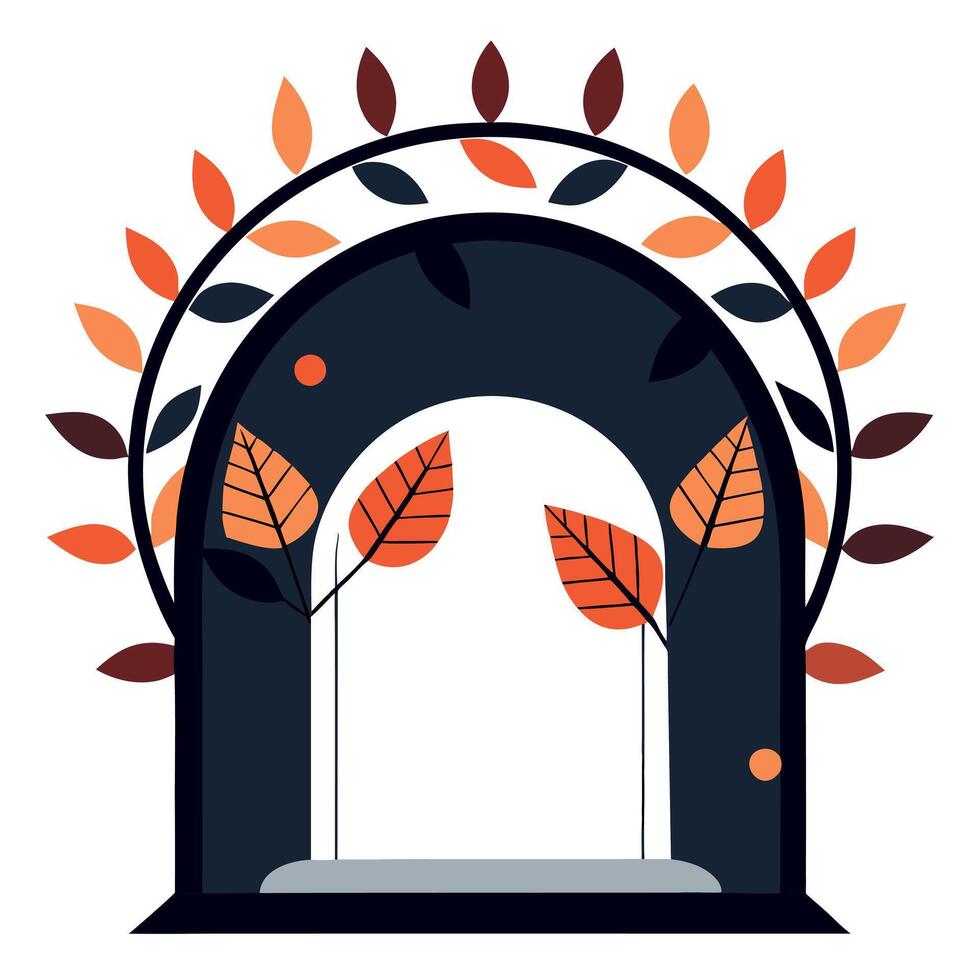 An arch with leaves and a door vector