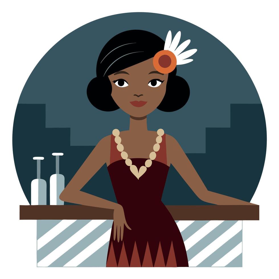 A woman in a flapper dress is sitting at a bar vector