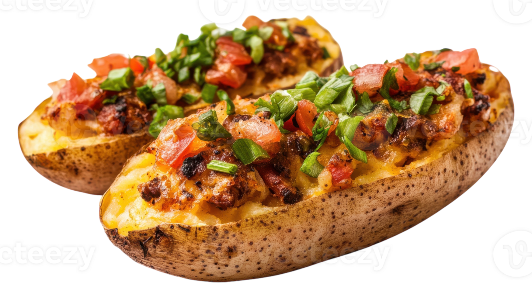 Two stuffed potatoes with meat and vegetables png