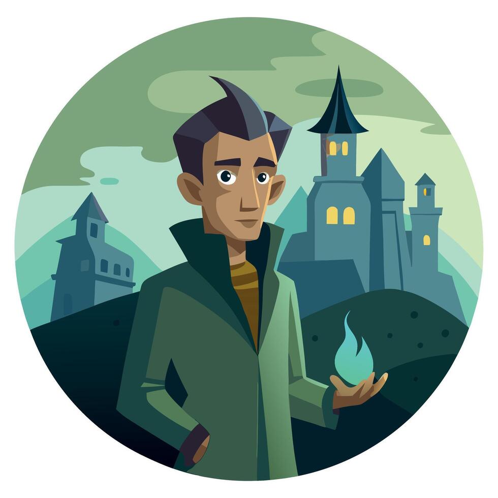 A cartoon man with a fire in his hand vector