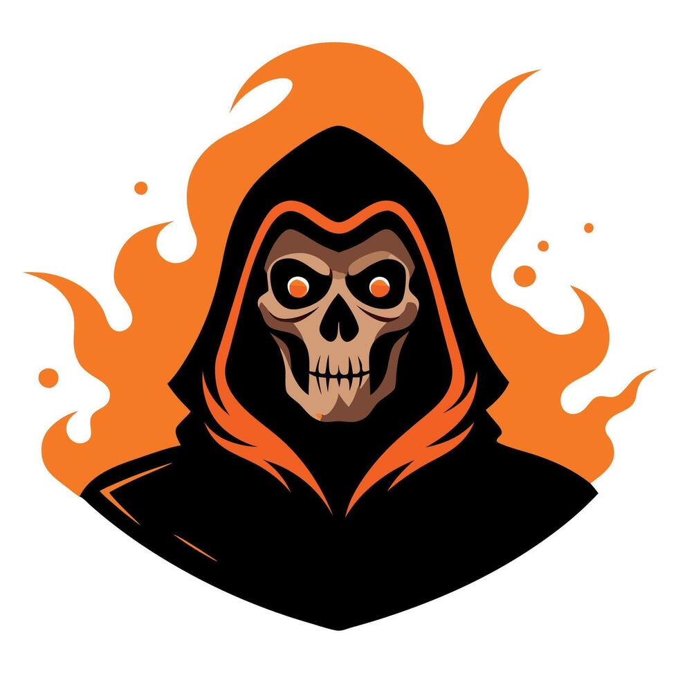 A grim reaper with orange flames on his face vector