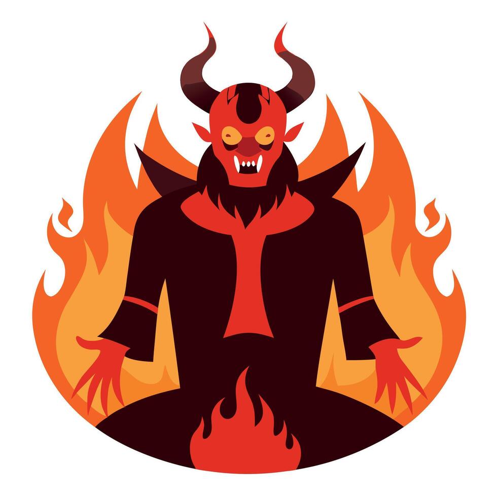 The devil is sitting in the middle of a fire vector