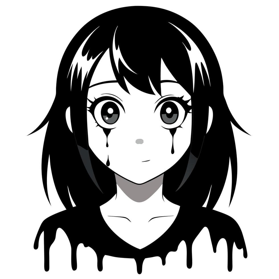 Anime girl crying with dripping paint vector