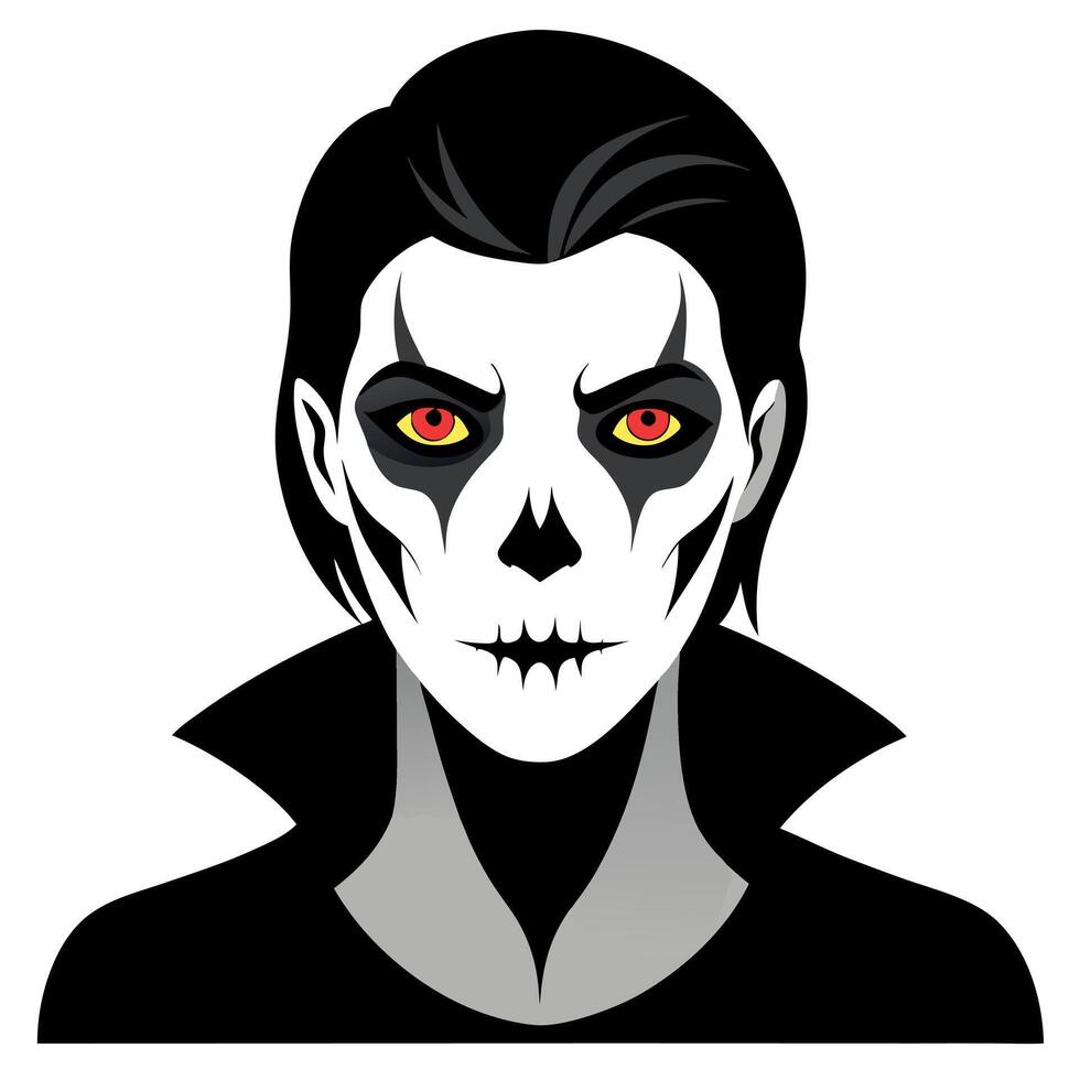 A halloween vampire with red eyes and black hair vector