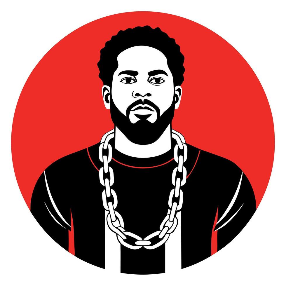 A man with chains on his neck in a red circle vector