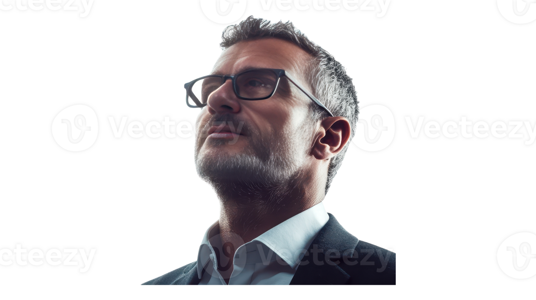 A man with glasses and a suit looking up png