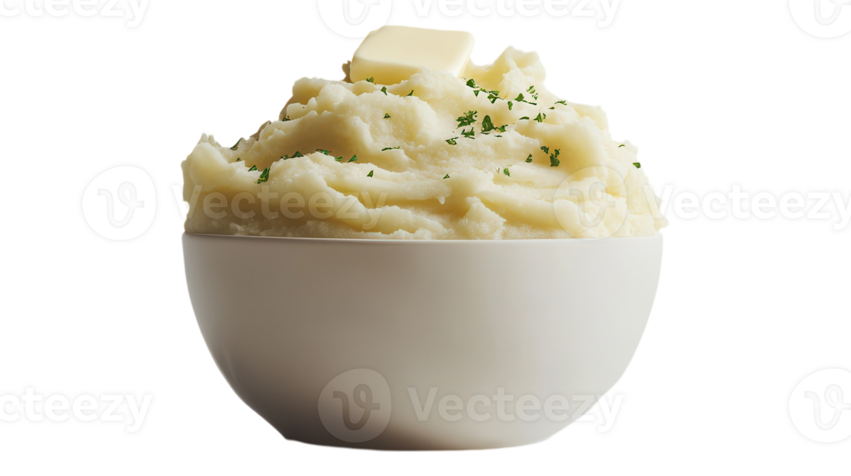 A bowl of mashed potatoes with a piece of butter png