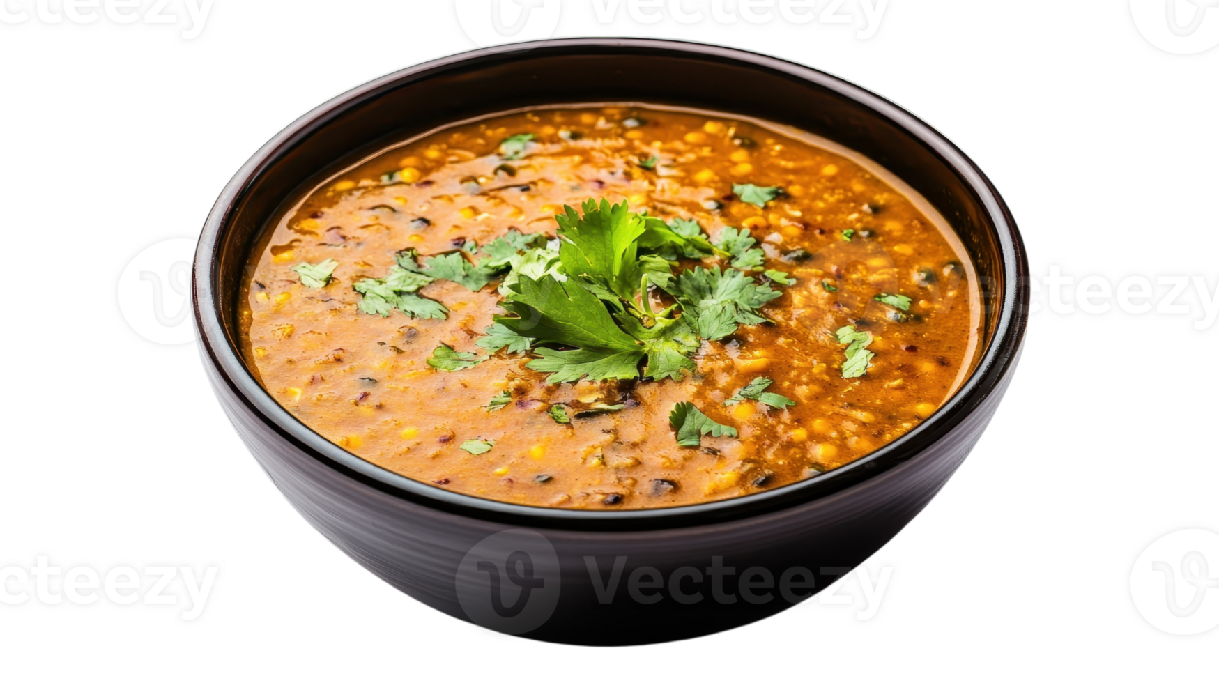 A bowl of soup with a garnish of parsley png