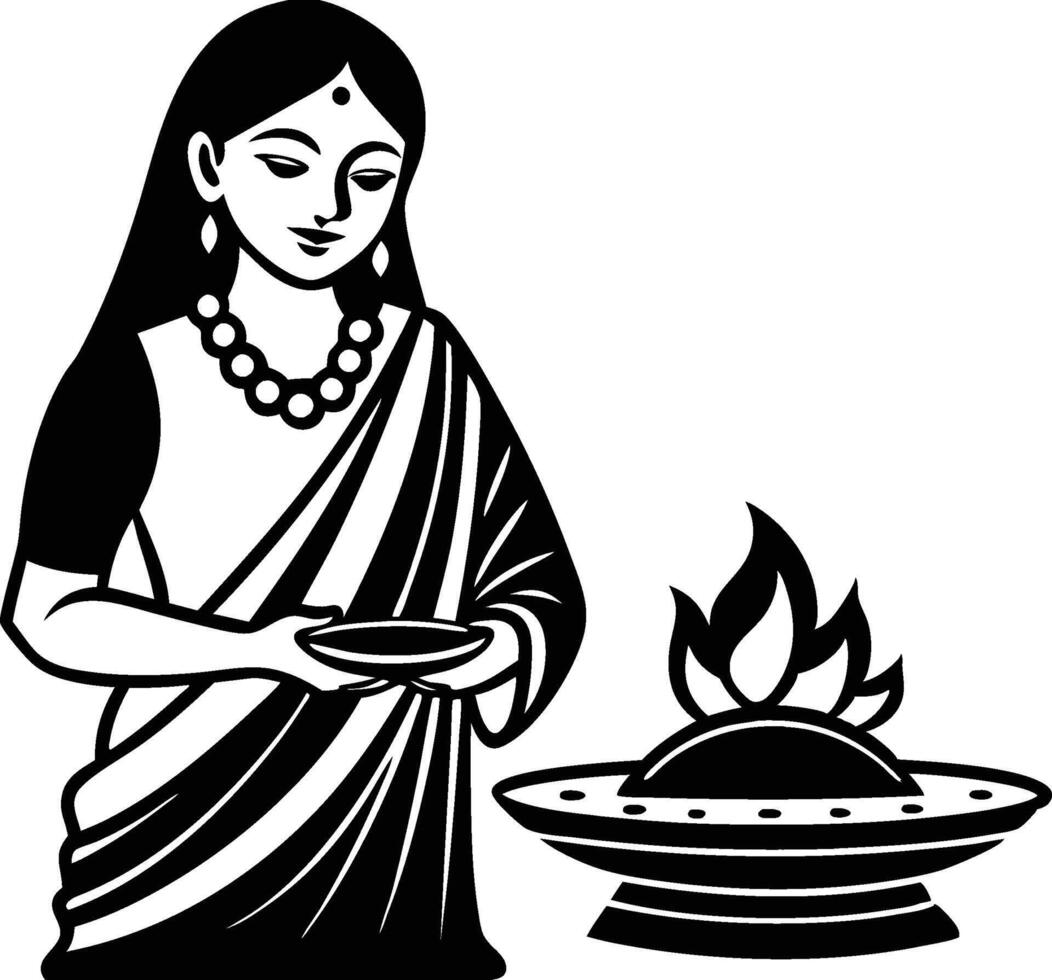 young hindu woman performing design art. vector