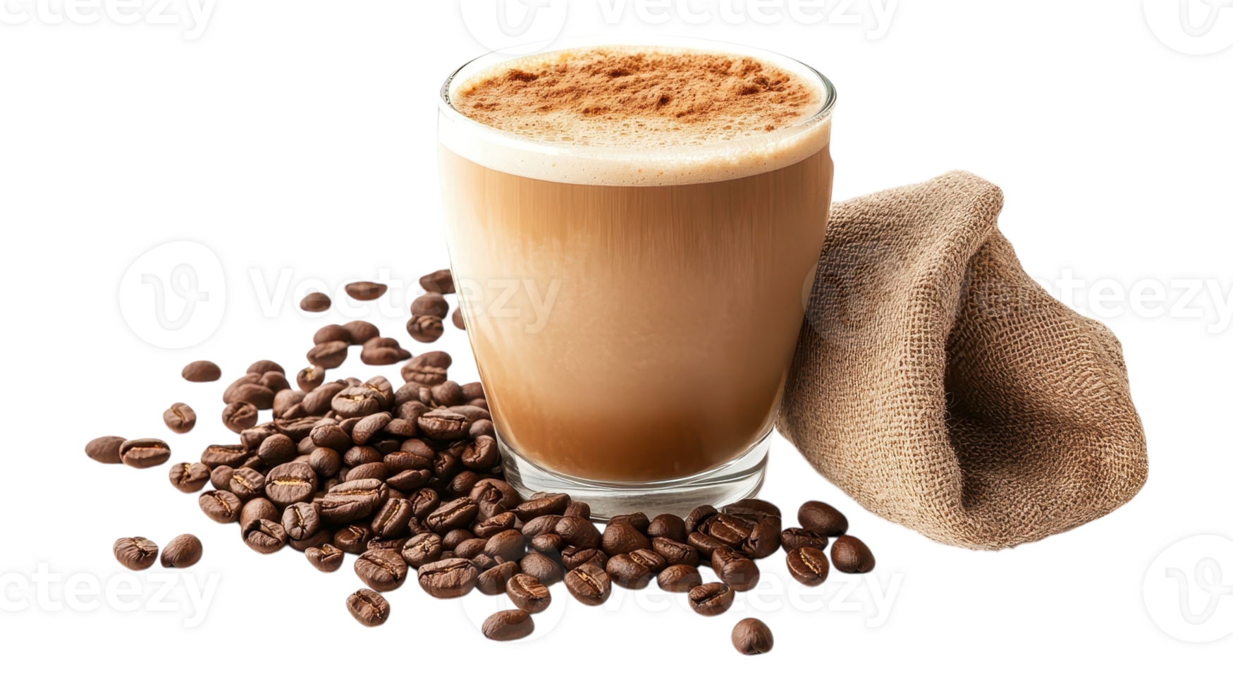 A glass of coffee with a brown cloth on it png