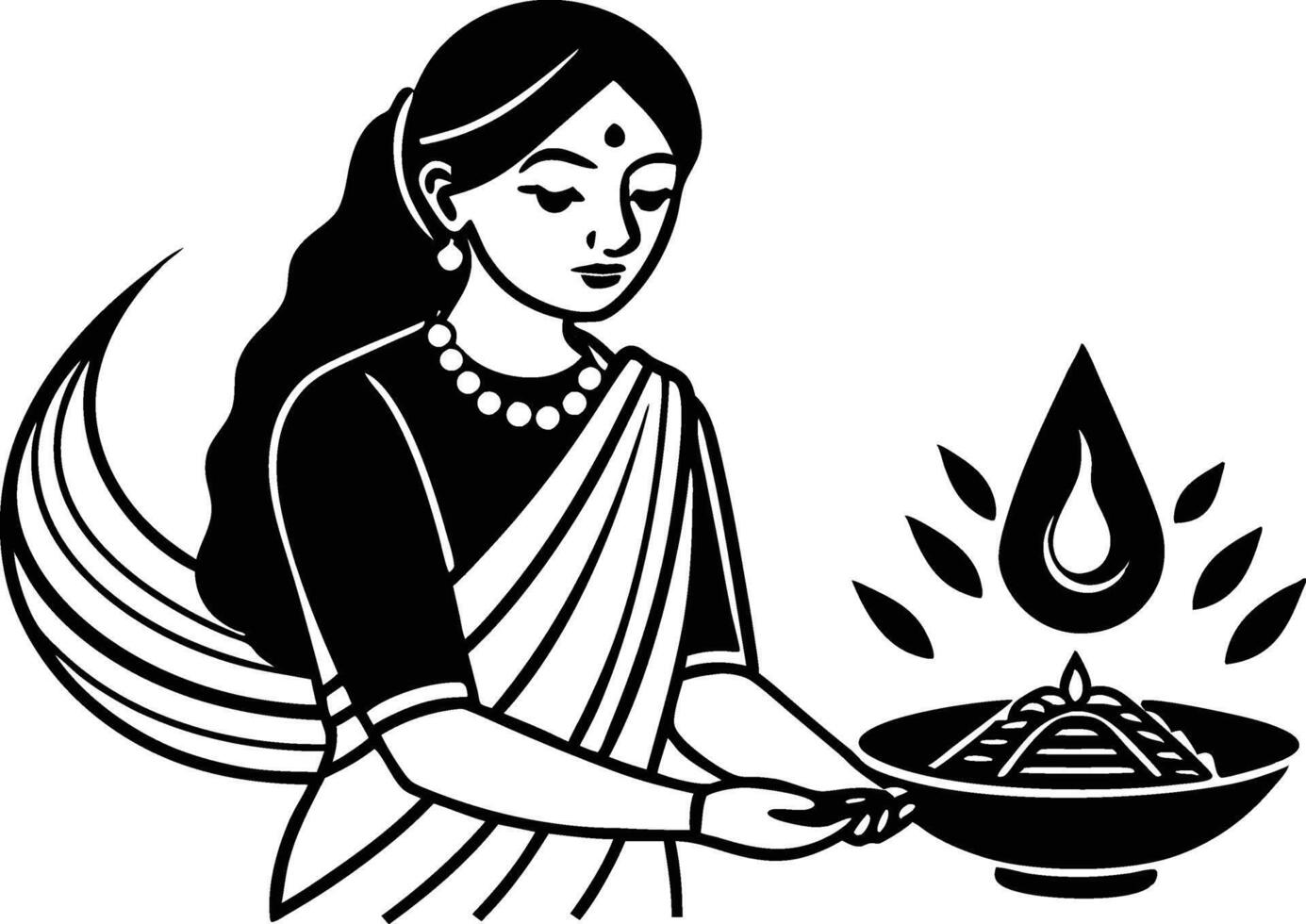 young hindu woman performing design. vector