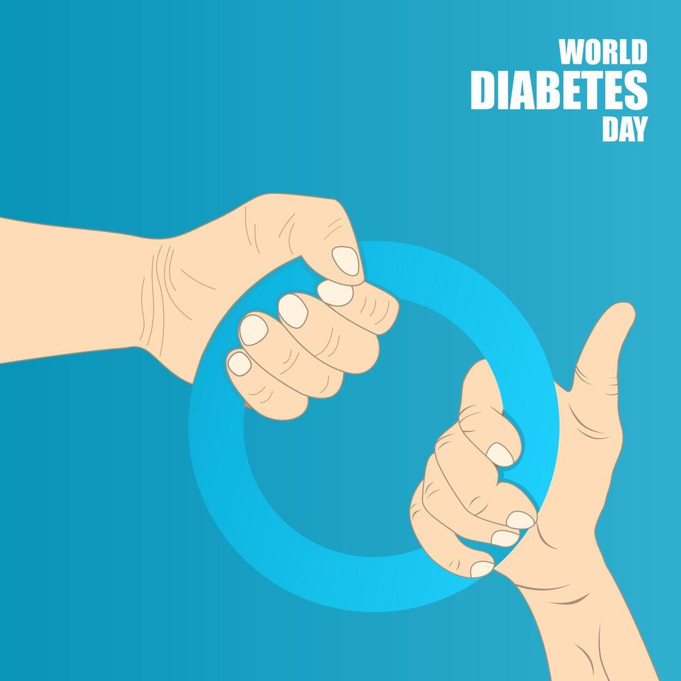 World Diabetes Day poster with blue ring held in two hands vector
