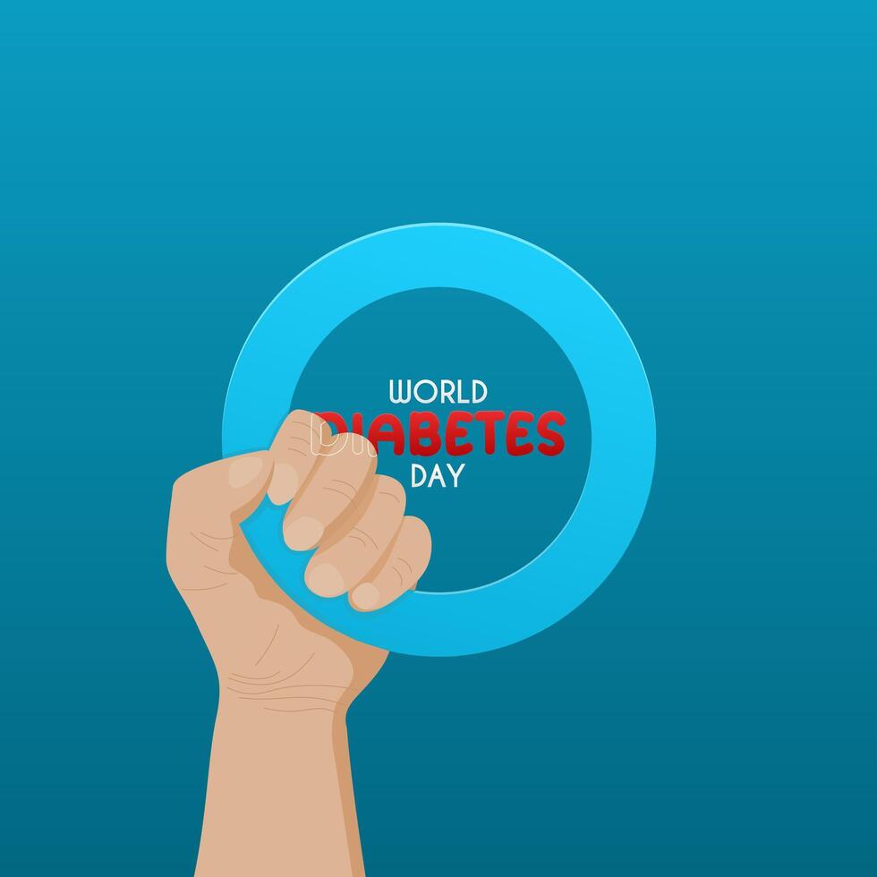 Realistic blue ring held in hand on blue background, suitable for World Diabetes Day poster vector