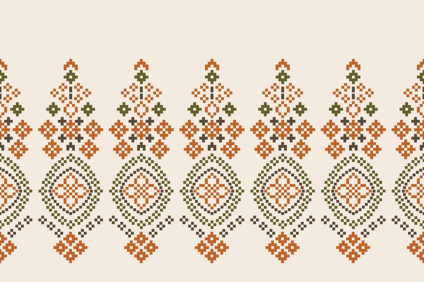 Cross stitch pattern fabric pattern design brown cream color motif pattern pixel decor. vector