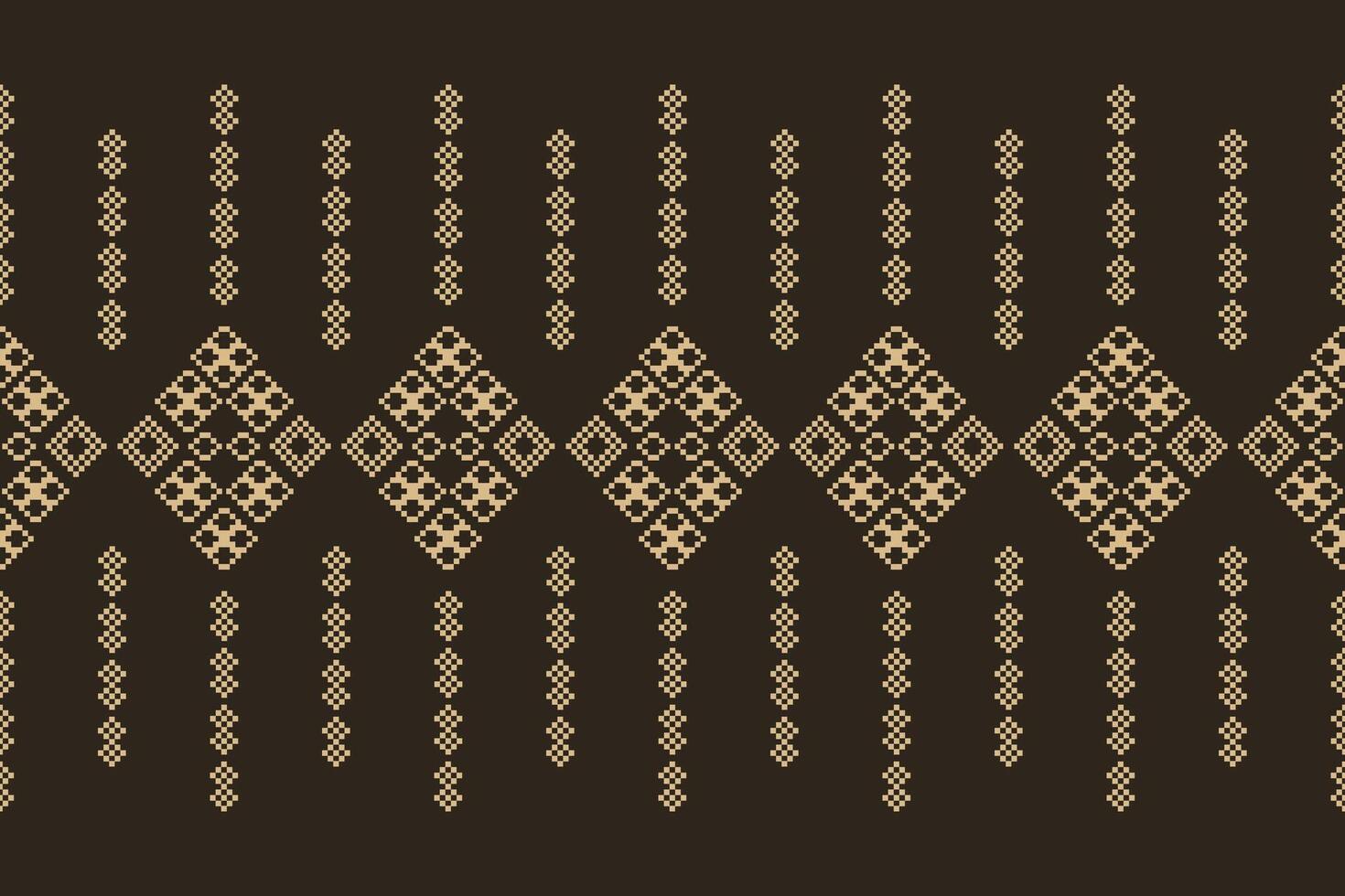 Brown color background motif pattern cross stitch fabric pattern decor wallpaper. vector