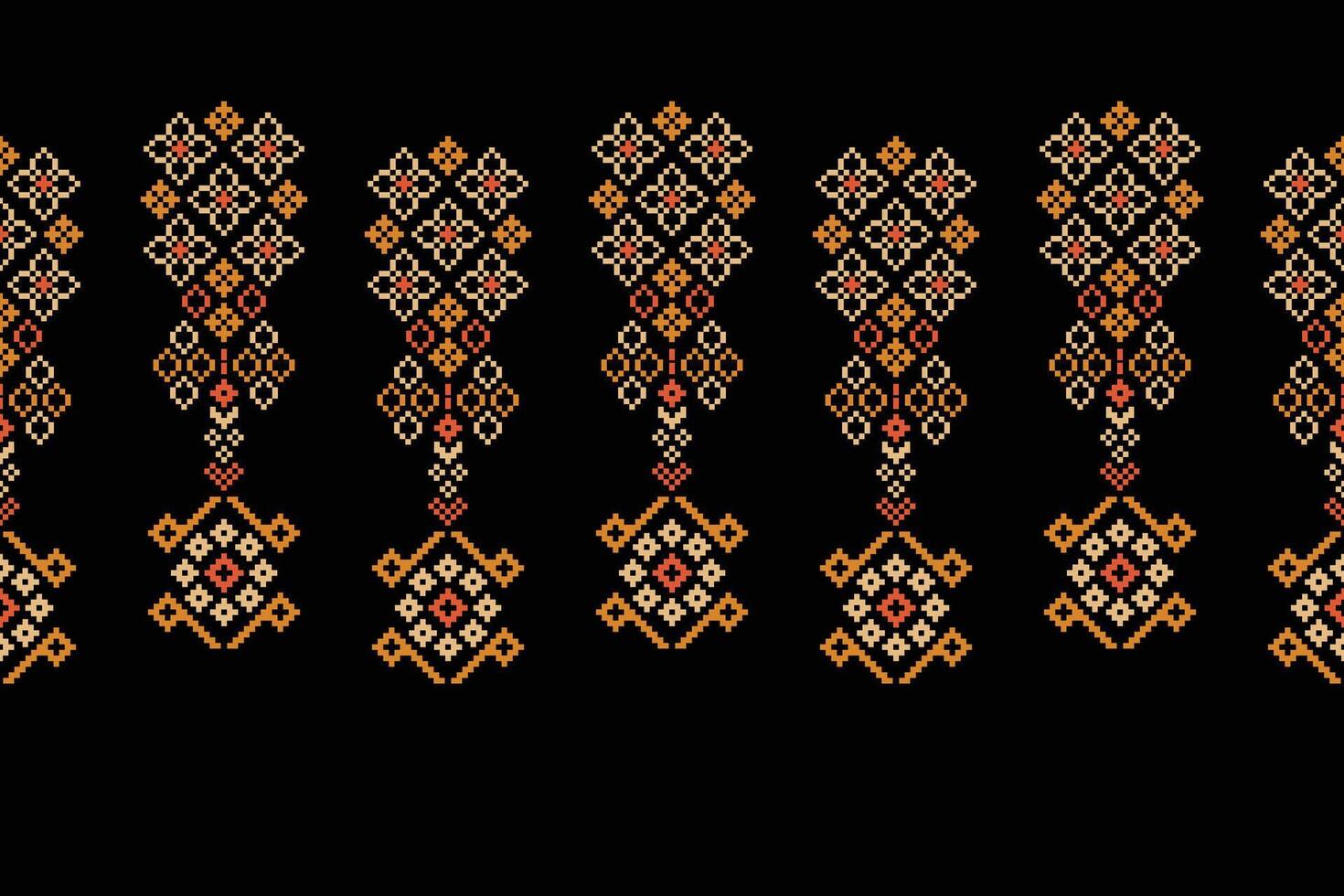 Motif pixel fabric pattern with black color motif black background wallpaper fabric. vector