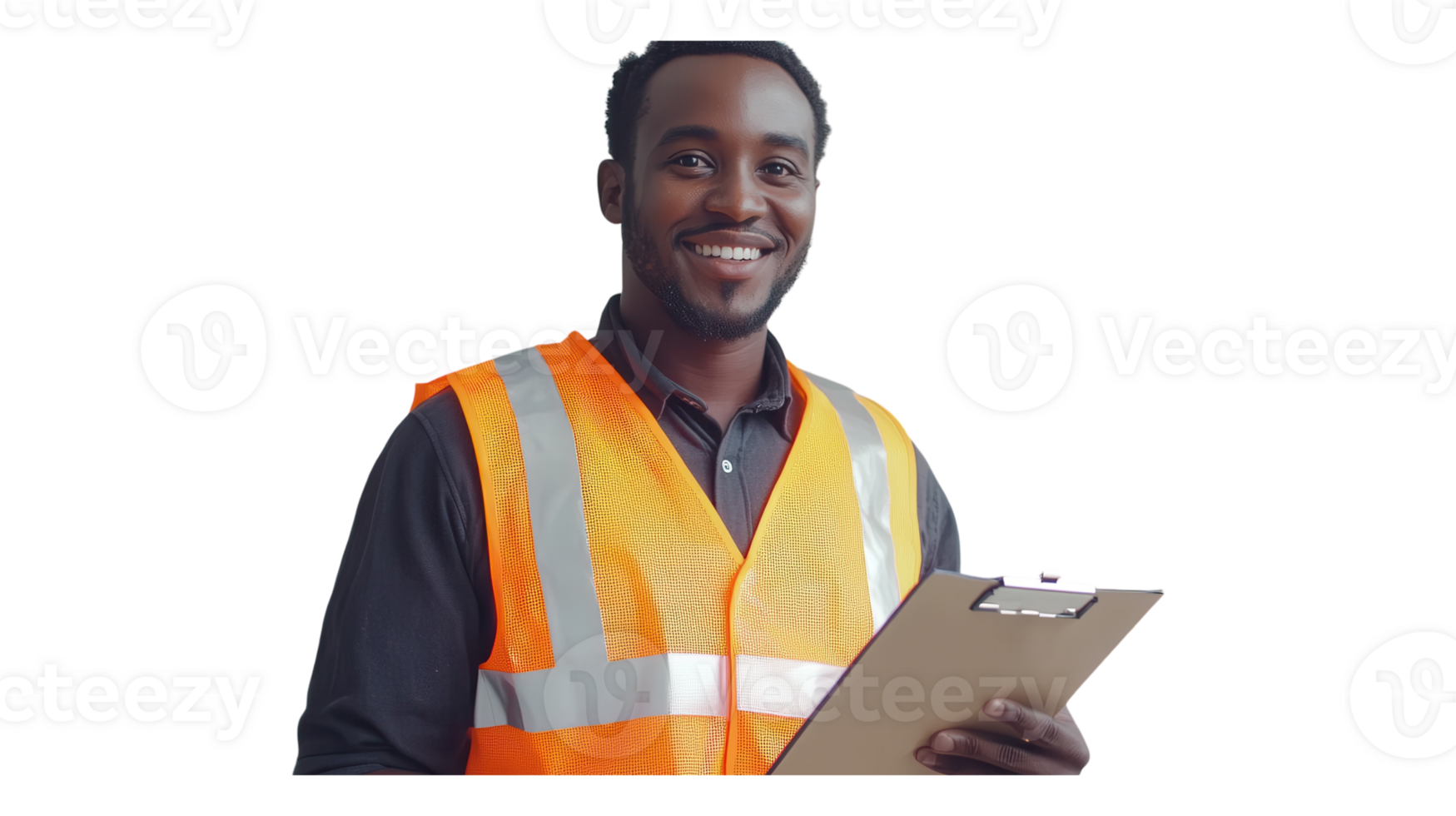 A man in an orange vest holding a clipboard png