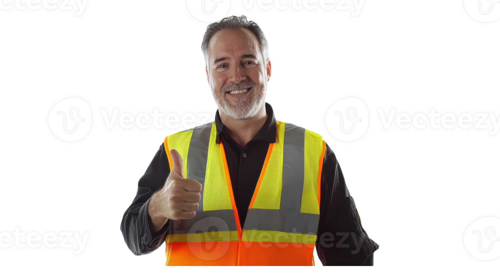 A man wearing an orange vest and giving a thumbs up png